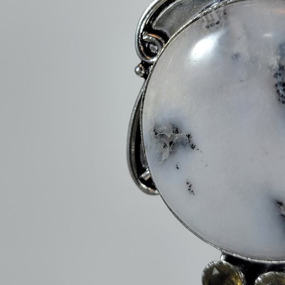 Handmade Pendant with Dendritic Opal & Agate Accents – Silver Natural Stone - Picture 4 of 10
